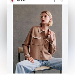 Sézane Betty Cardigan XS Beige Scalloped Trim Button Front Rare Colorway